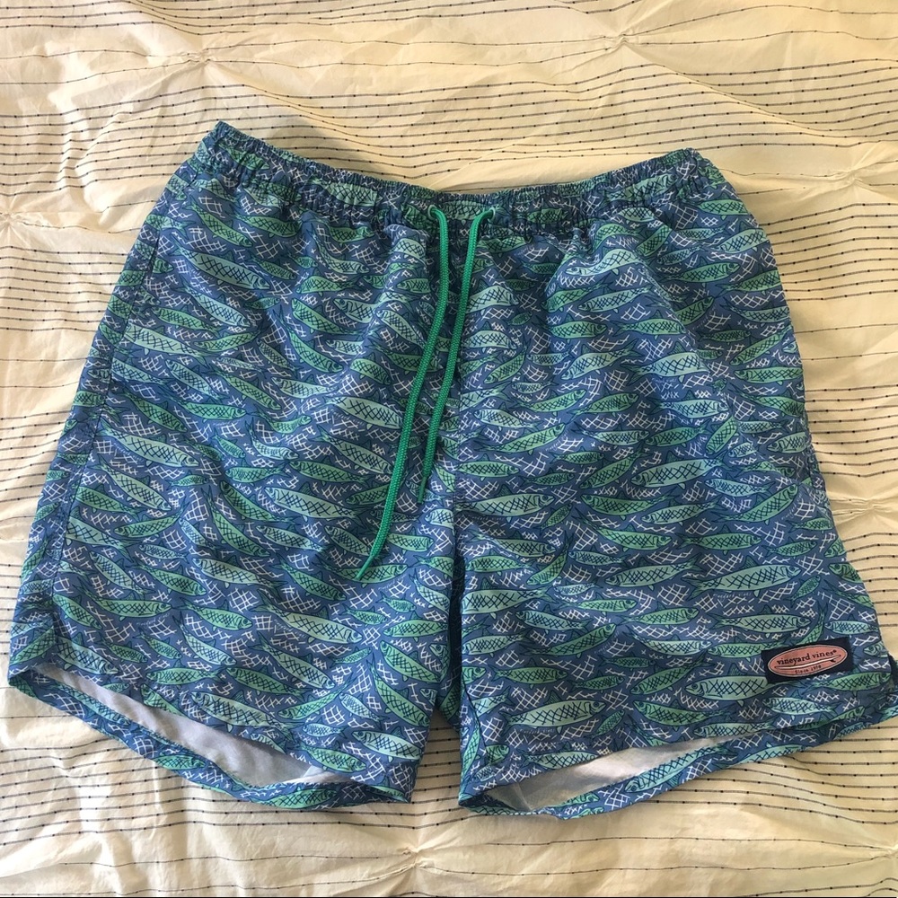 Vineyard Vines Blue Fish 7 Inch Swim Trunks